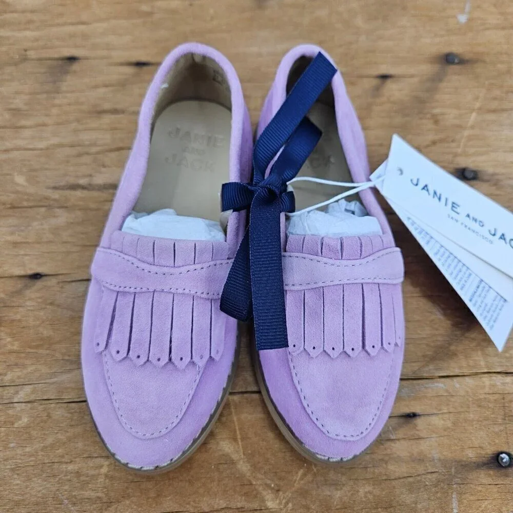 New Janie and Jack Pink Suede Loafers Girls 6 Fringe Leather